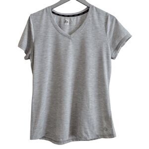 RBX Gray & White Stripe Performance Active V-Neck T-Shirt L‎